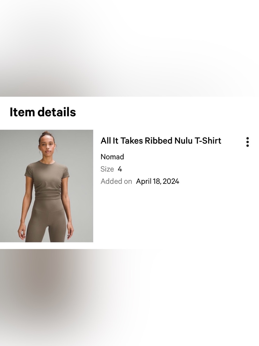 Lululemon Ribbed Ruched Side Short Sleeve /Nomad/ Size 4 - Picture 4 of 6